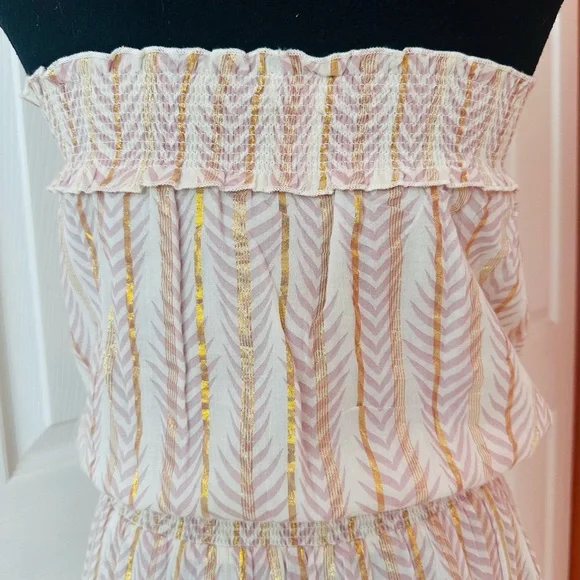 VENUS ~ Creams, Pinks, and Golds Embroidered Lace Glitter Tube Top Maxi Dress - Picture 8 of 11